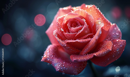 Romantic Valentine s Day  Red Rose on Black Background with Pink Bokeh Lights  Creating an Enchanted Atmosphere with Space for Personalized Messages.