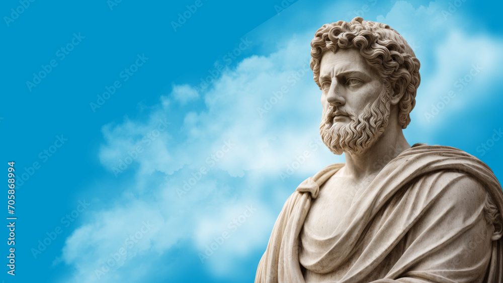 Fototapeta premium Stoicism: A Modern Renaissance of Philosophical Contemplation, Thought, and Ancient Greek Statue History, Stoic Copy Space