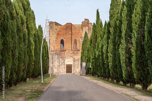 Ruin of the medieval Cistercian monastery San Galgano in the Tuscany photo