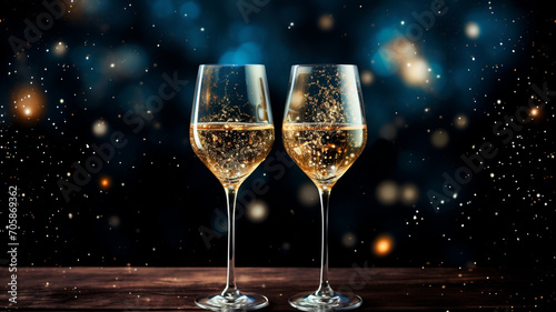 glasses of champagne with gold confetti. holiday concept. new new year