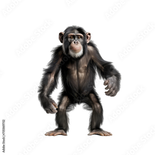 Huge chimpanzee standing on two legs - primates on transparent background