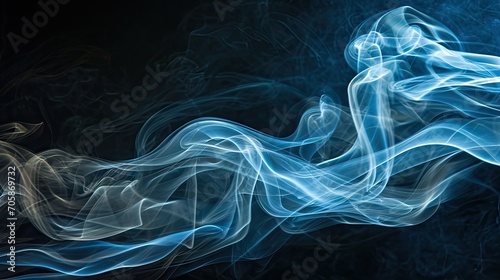 Blue smoke on black background. Abstract background. Texture of smoke
