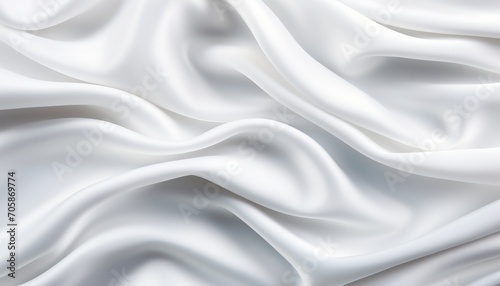 Luxurious closeup of slightly crumpled white silk fabric with elegant texture for background design