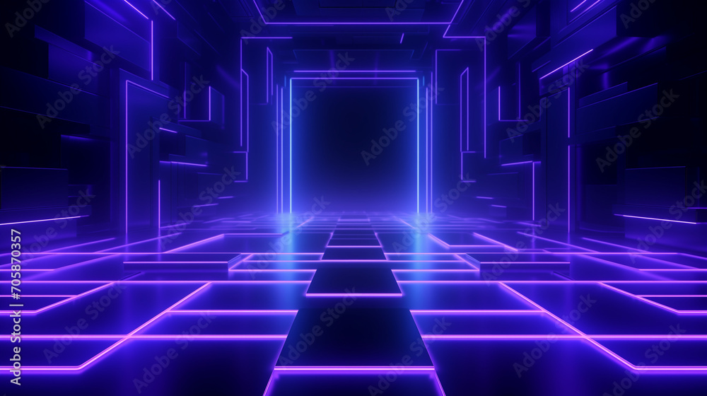 Background of an empty show scene. Ultraviolet abstract background. Geometric Neon Shapes, Equalizer, Ai generated image Background of an empty show scene. Ultraviolet abstract background. Geometric Neon Shapes, Equalizer, Ai generated image