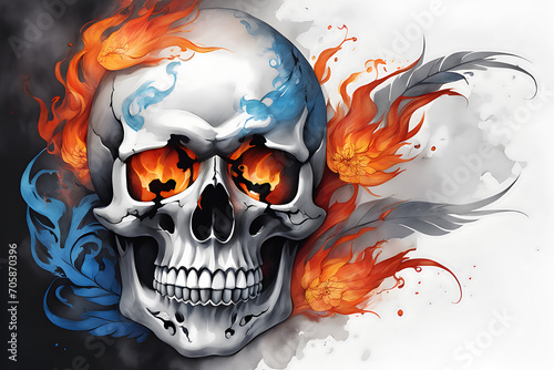 design fire skull watercolor photo