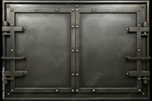 Vintage bank vault door with closed security safe box, full frame metal door for background photo