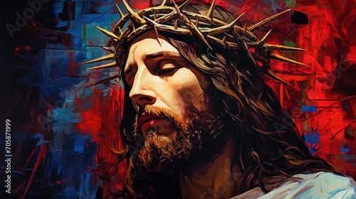 Jesus Christ with crown of thorns.  Easter celebration photo