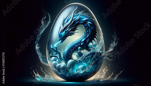 Dragon egg. Serene Water Dragon Unveiling from Enigmatic Egg 4K wallpaper