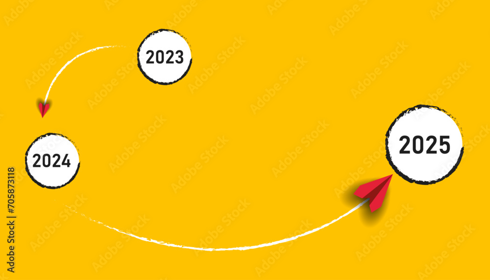 Vektorová grafika „The red plane flies to the year 2025, passing the