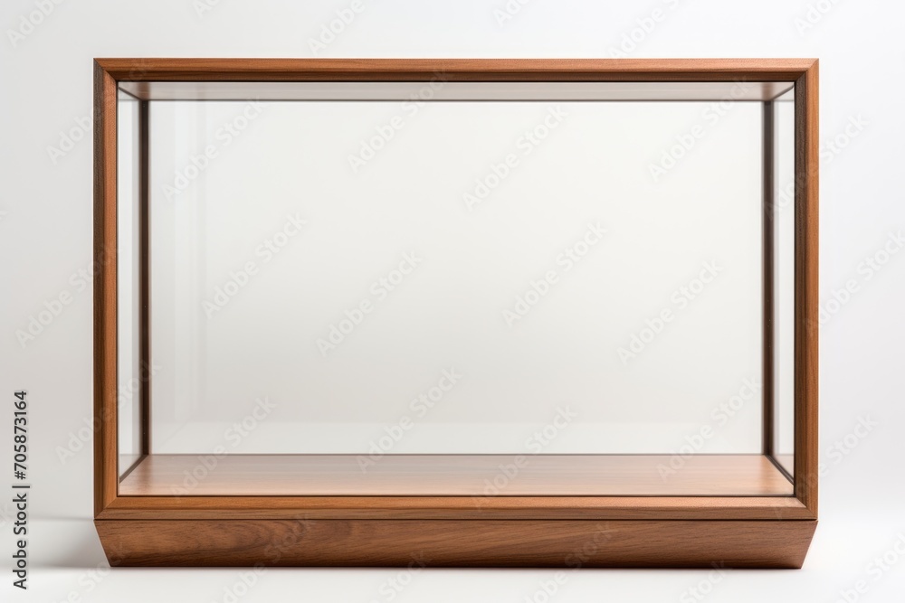 Glass showcase. A cube made of glass and wood on a white background. Glass showcase. A cube made of glass and wood on a white background.