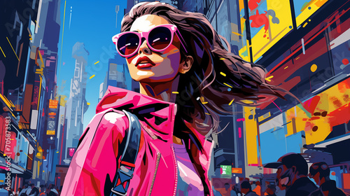 Digital art portrays a dynamic street fashion scene in a bustling city, showcasing unique styles and diverse expressions that converge in a visually striking celebration of individuality.