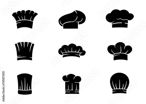 chef hat logo, collection chef icons silhouette. black and white illustration