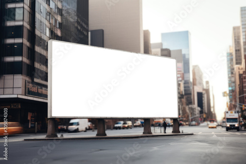 empty billboard stands as a stark canvas amidst the blur of city life, promising potential for vivid expressions against the urban backdrop photo