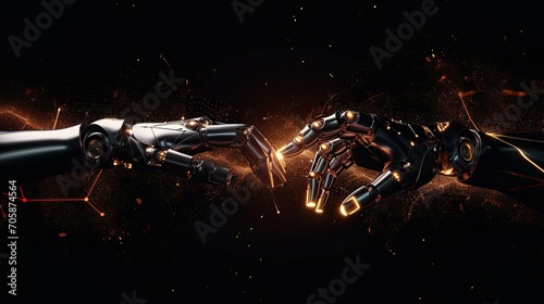 In this singular image, the delicate touch of two robot fingers creates a captivating moment, hinting at the potential for connection and understanding in the realm of artificial intelligence.