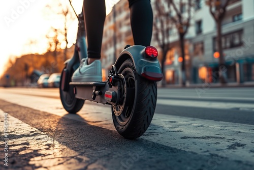 A person driving with eco friendly e-scooter.