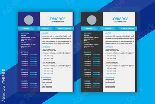 Modern minimal resume template design with two color variations and vector illustration