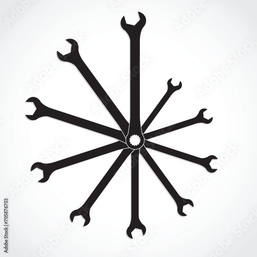 silhouette wrench set circle / vector illustration