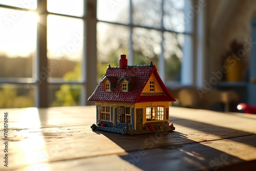 a doll house sitting on a table in front of a window © progressman