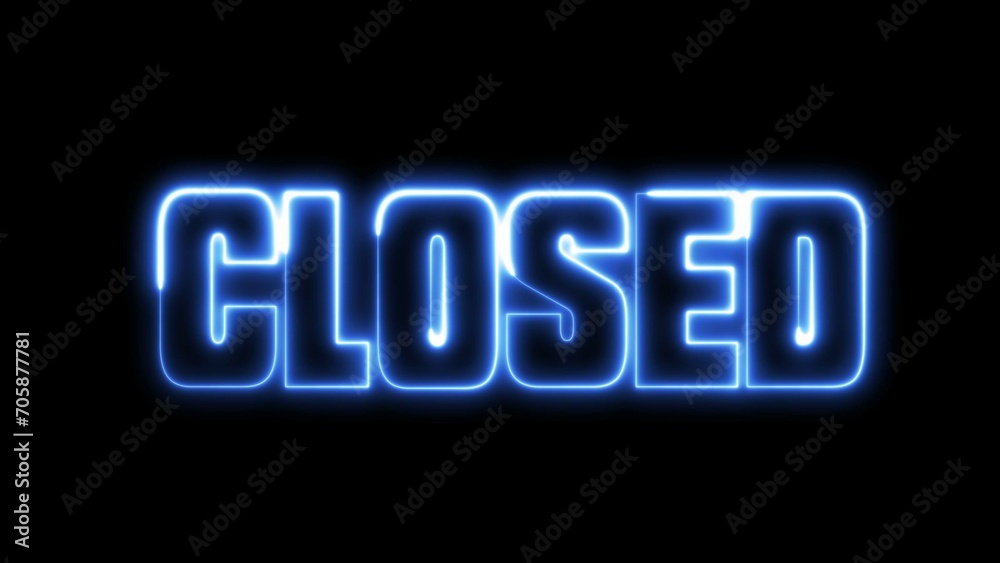 Closed text font with neon light. Luminous and shimmering haze inside the letters of the text Closed. Closed text font with neon light. Luminous and shimmering haze inside the letters of the text Closed.