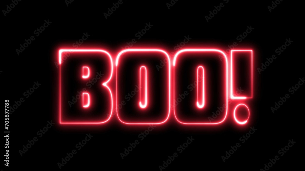 Boo text font with neon light. Luminous and shimmering haze inside the letters of the text Boo. BOO! neon sign. Boo text font with neon light. Luminous and shimmering haze inside the letters of the text Boo. BOO! neon sign.