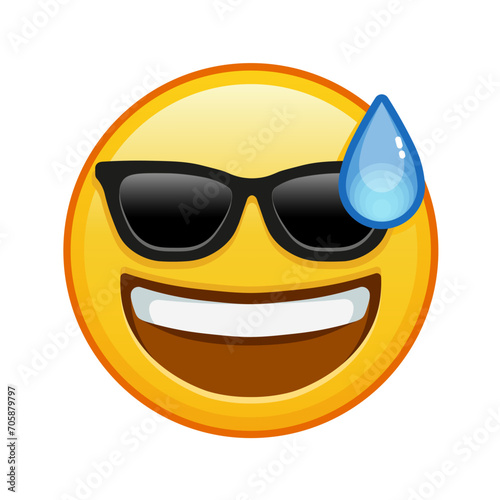 Smiling face in cold sweat with sunglasses Large size of yellow emoji smile photo