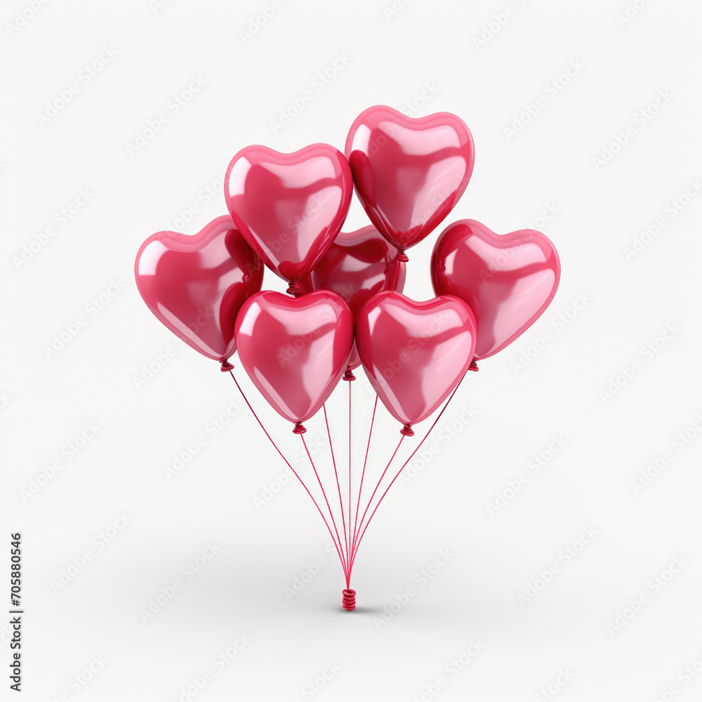 Heart Balloons. Set of red balloons isolated on white background.