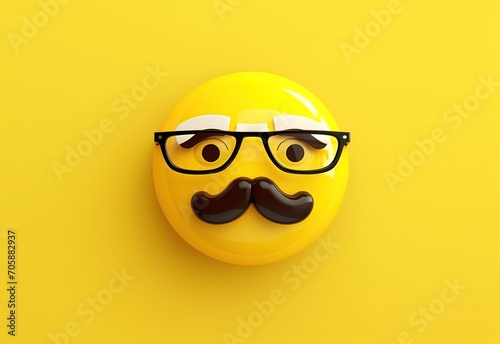 A happy and laughing emoticon with a mustache. Social media and communications concept. Abstract emotional face. Facial expression. Sphere. Illustration for banner, poster, cover, brochure, etc photo
