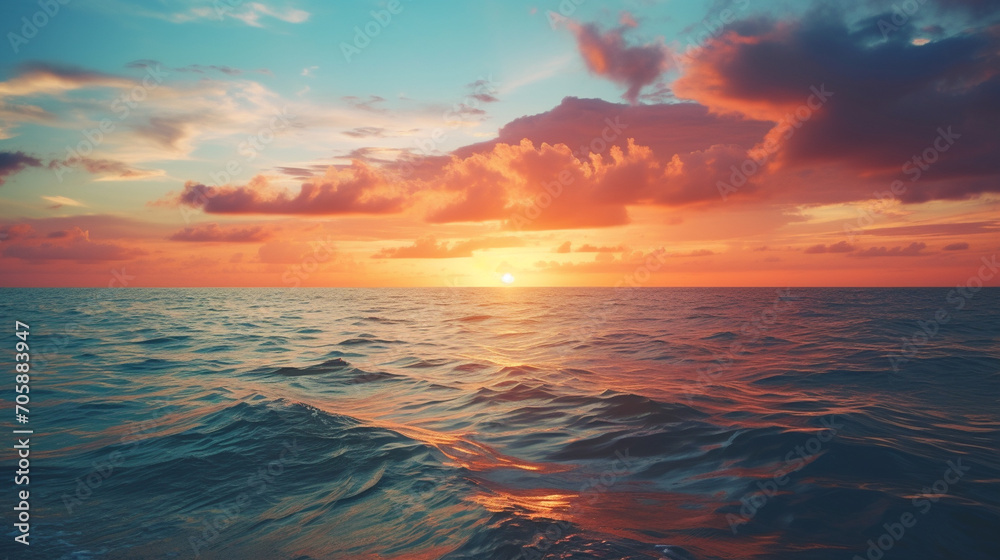 Coastal Sunset Bliss: A breathtaking sunset over the ocean with warm hues reflecting on the water, perfect for a coastal postcard, Postcard