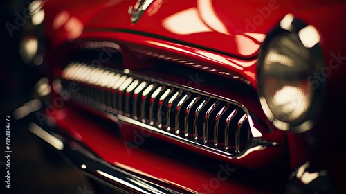 Headlight of a retro car close-up. Fragment of a vintage car. Front detail of a classic automobile. Illustration for banner, poster, cover, brochure or presentation. photo