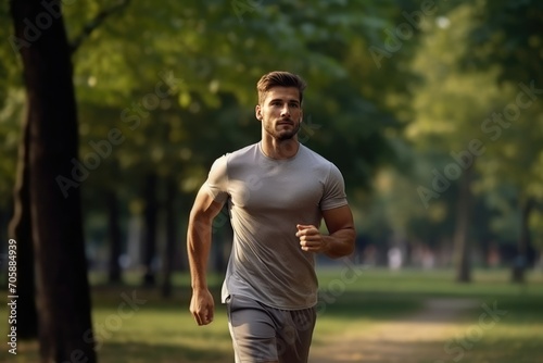 athlete runner in t-shirt and sweatpants in fitness training