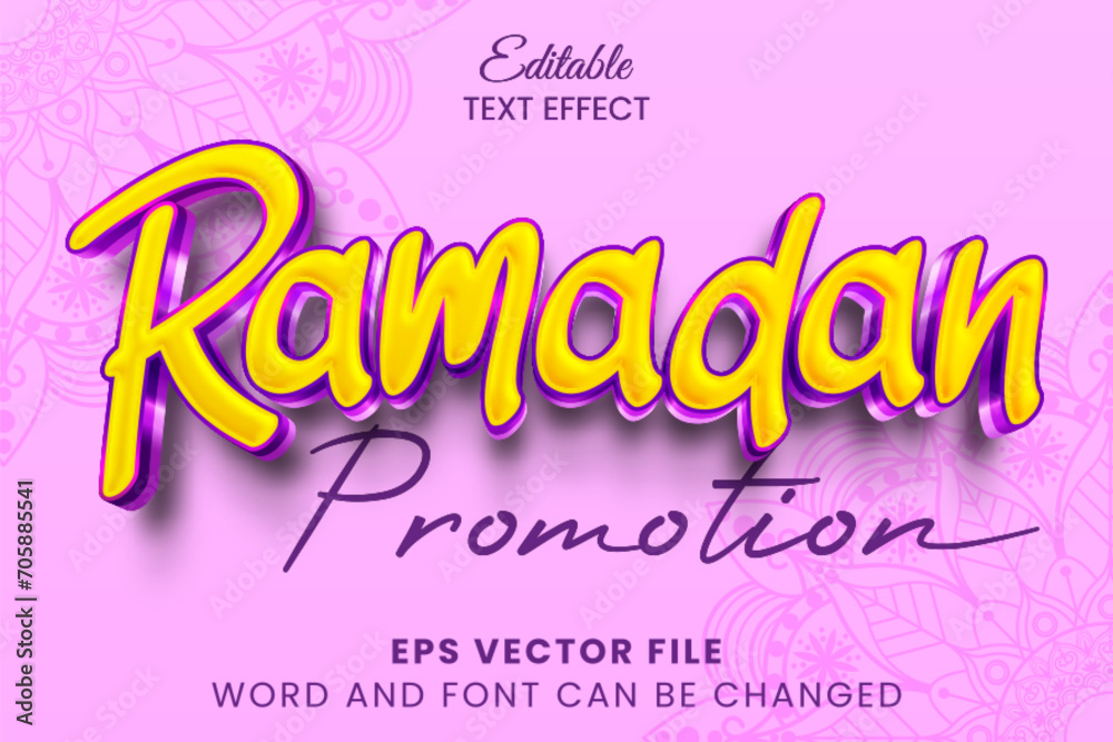 Ramadan promotion 3d editable vector text effect. Islamic ramadan mubarak text style