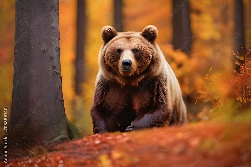 Brown bear in autumn forest Generative Ai Brown bear in autumn forest Generative Ai
