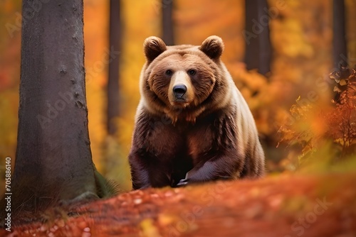 Brown bear in autumn forest Generative Ai