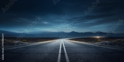Empty road at night with reflection of lines in the style of textured minimalist abstractions with night mood background