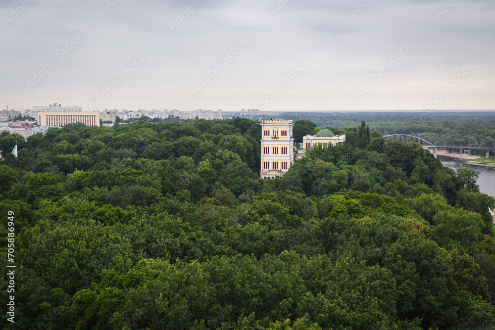 Green park of the city of Gomel in summer, top view.