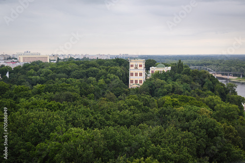 Green park of the city of Gomel in summer, top view.