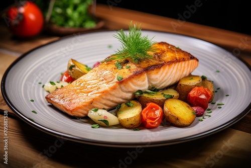 grilled salmon steak with vegetables