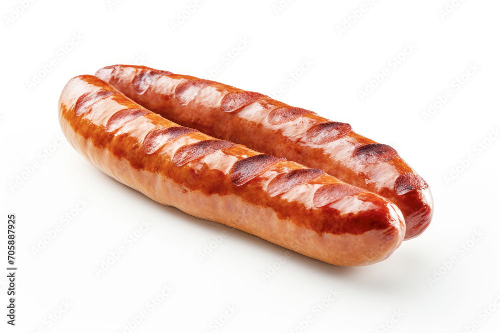 Traditional bratwurst, a savory meat snack isolated on a white background. Traditional bratwurst, a savory meat snack isolated on a white background.