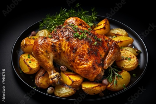 Whole Grilled Chicken (Chargha) serve with vegetables and rice. 