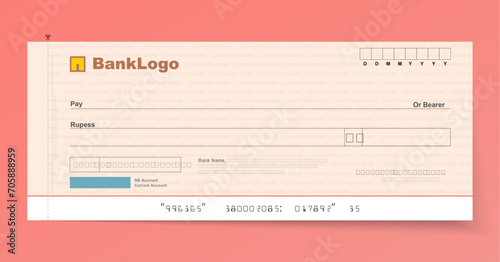 Bank check, checkbook cheque template vector mockup