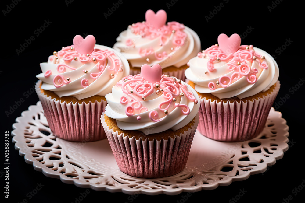 Pink and white cupcakes for Valentine's Day. Generative AI
