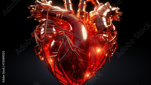 Detailed illustration of the anatomical structure of the heart with labeled coronary arteries photo
