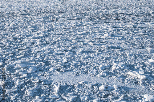 Ice texture background. Frozen river in winter