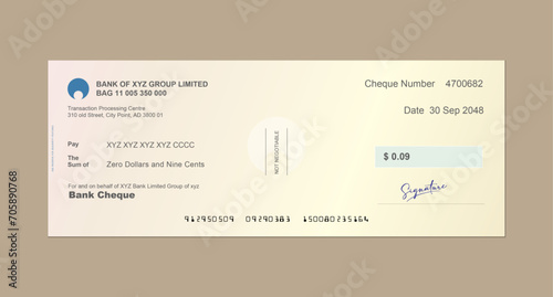 Bank check, Checkbook cheque template vector mockup