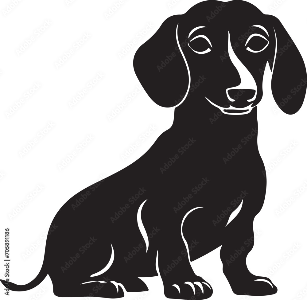 Dachshund, solid black silhouette, vector
