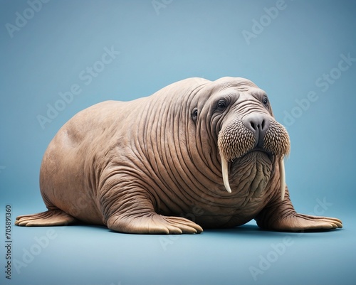 walrus. Isolated on blue pastel background
