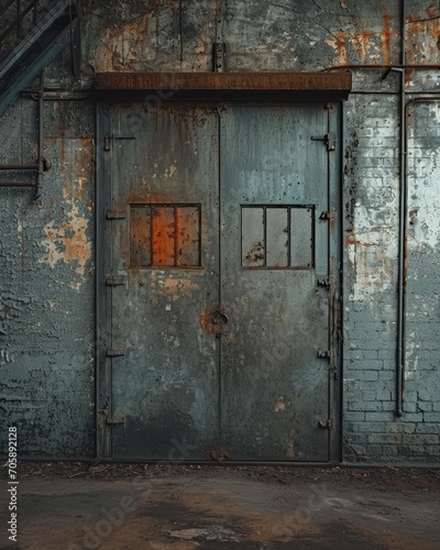 Texture walls and rusty metal door background, conveying an urban and industrial vibe.