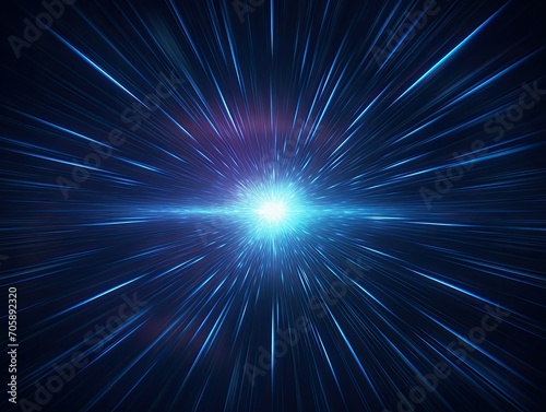 Blue Star Burst on Black Background Brings Radiant Light