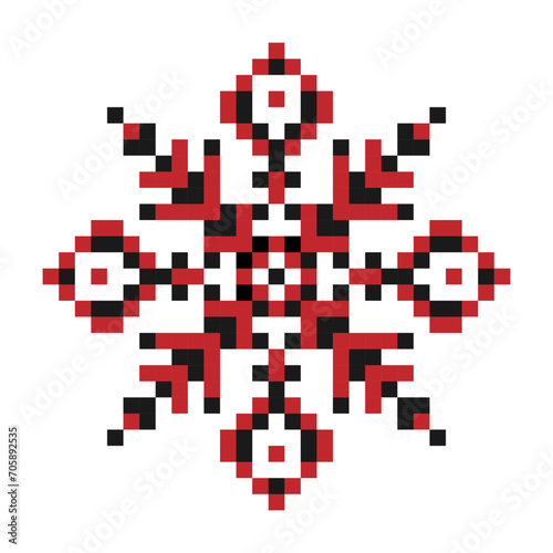 Geometric red and black pattern. Ukrainian ethnic cross stitch, clipart, print design in the style of the scheme of the Ukrainian ornament