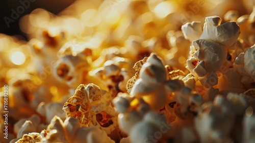 A bunch of popcorn sitting on top of a table. Perfect for food and snack-related designs